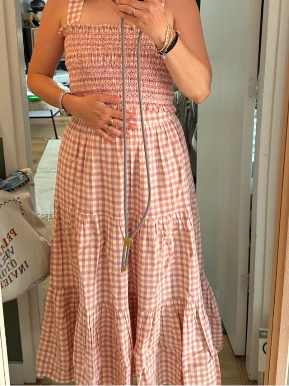 👒Sezane Elota Top and Sakura Skirt Set Pink Gingham Smocked Top and skirt - Picture 8 of 16